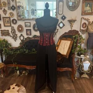 Y2K vintage Coquette red and black corset dress with boning goth lingerie small